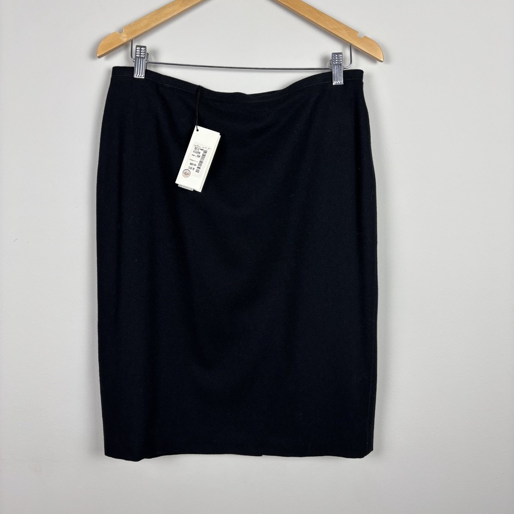 Calvin Klein Pencil Skirt Women 10 Black Wool Cashmere Slit Preppy Made in Italy